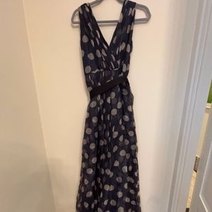 CH Carolina Herrera Navy silk organza gown with white polka dots